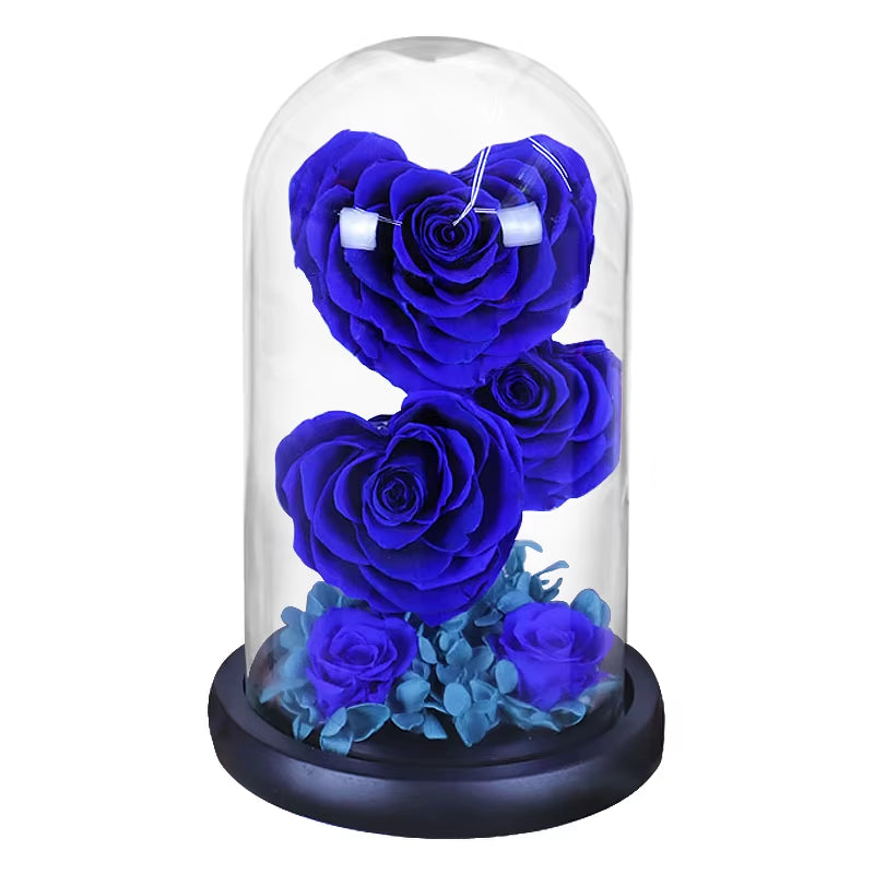 Heart Shaped Preserved Rose Beauty and the Beast Eternal Rose in Glass Dome Wedding Forever Flowers Valentines Christmas Gifts
