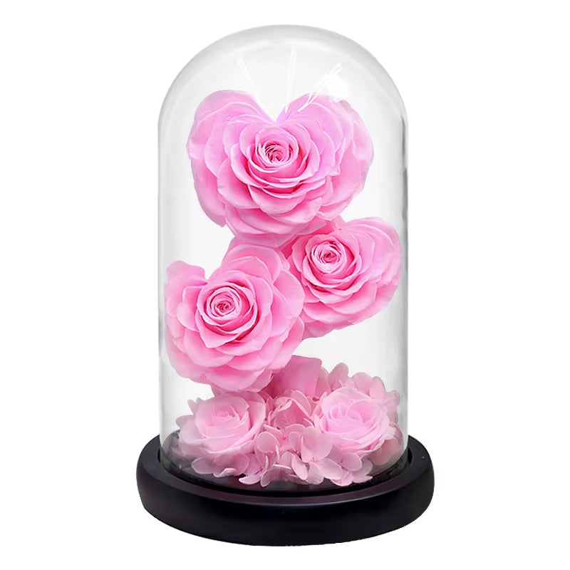 Heart Shaped Preserved Rose Beauty and the Beast Eternal Rose in Glass Dome Wedding Forever Flowers Valentines Christmas Gifts