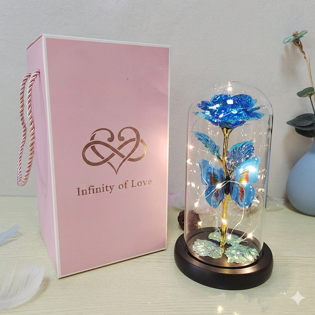 Eternal Rose LED Foil Flower in Glass Cover