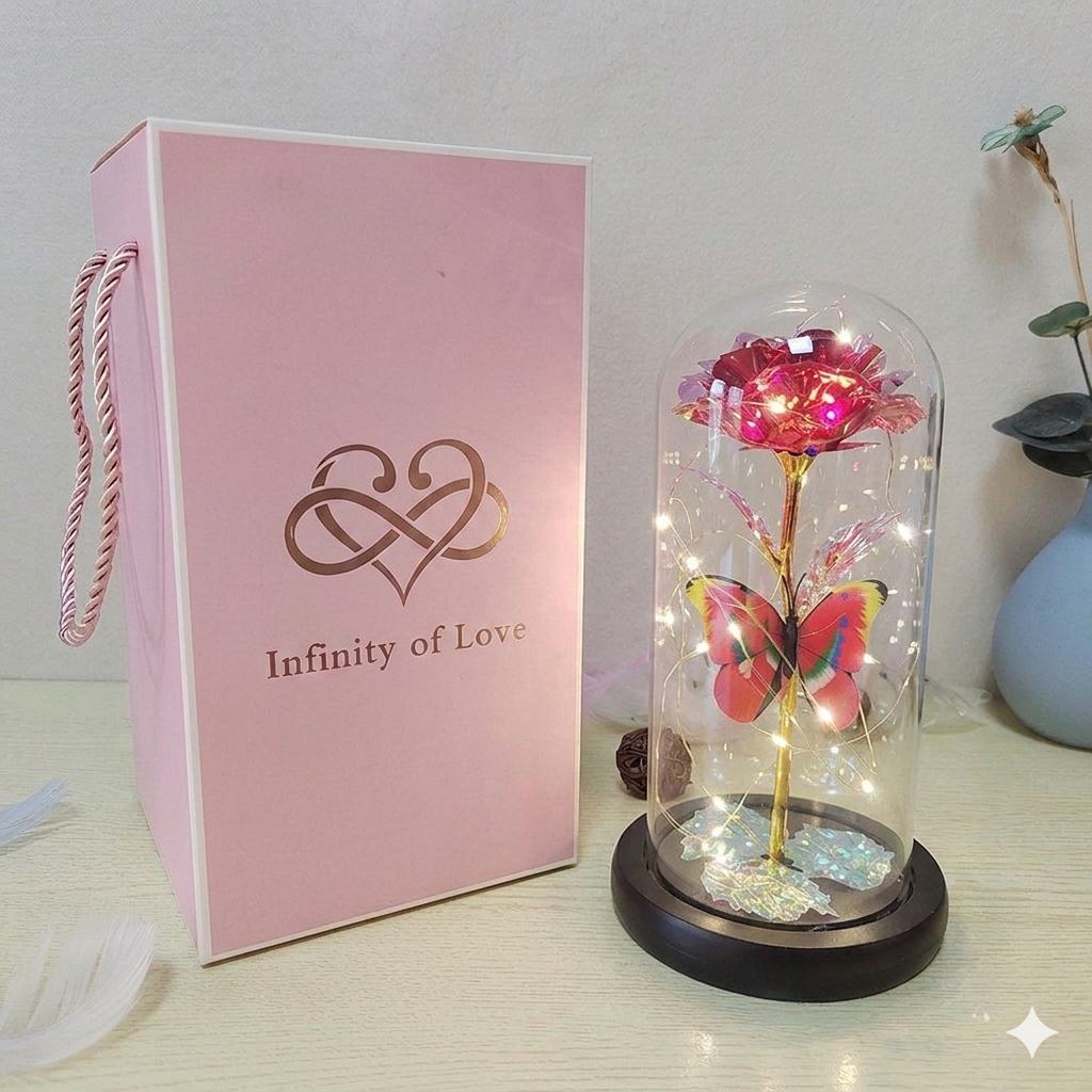 Eternal Rose LED Foil Flower in Glass Cover