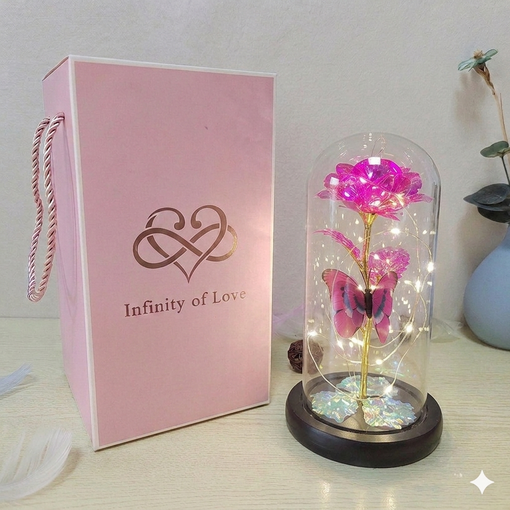 Eternal Rose LED Foil Flower in Glass Cover
