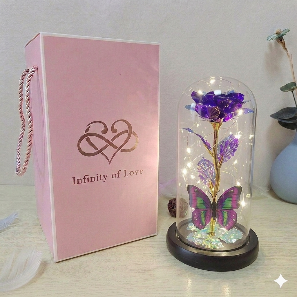 Eternal Rose LED Foil Flower in Glass Cover