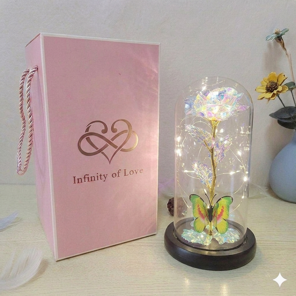 Eternal Rose LED Foil Flower in Glass Cover
