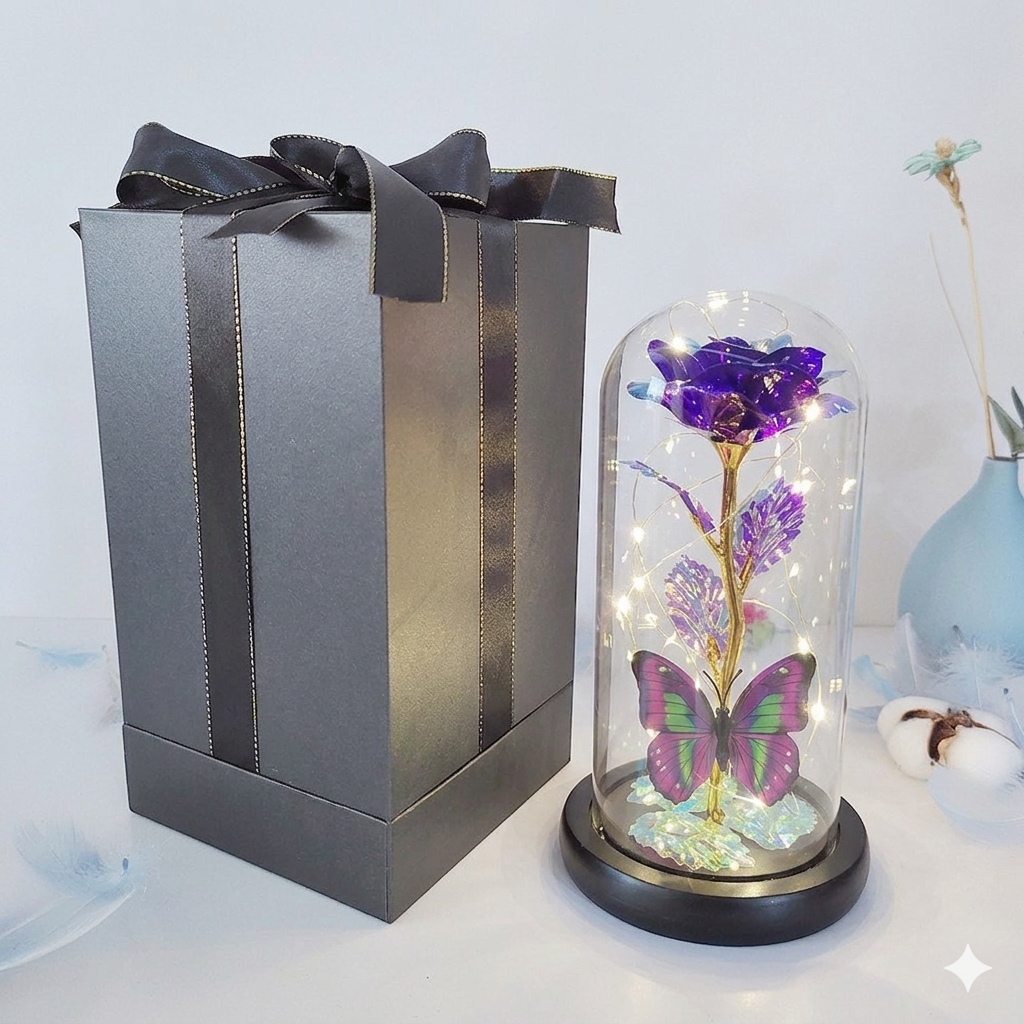 Eternal Rose LED Foil Flower in Glass Cover