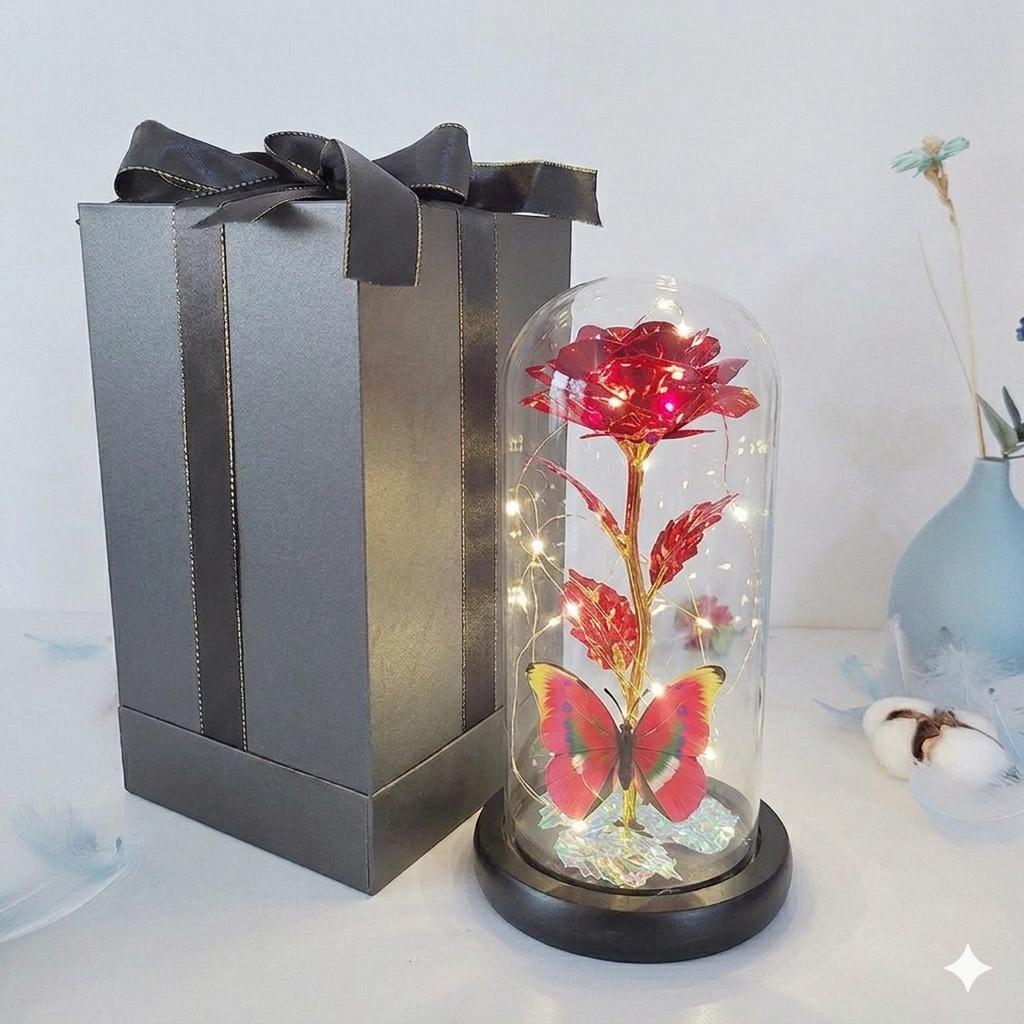 Eternal Rose LED Foil Flower in Glass Cover
