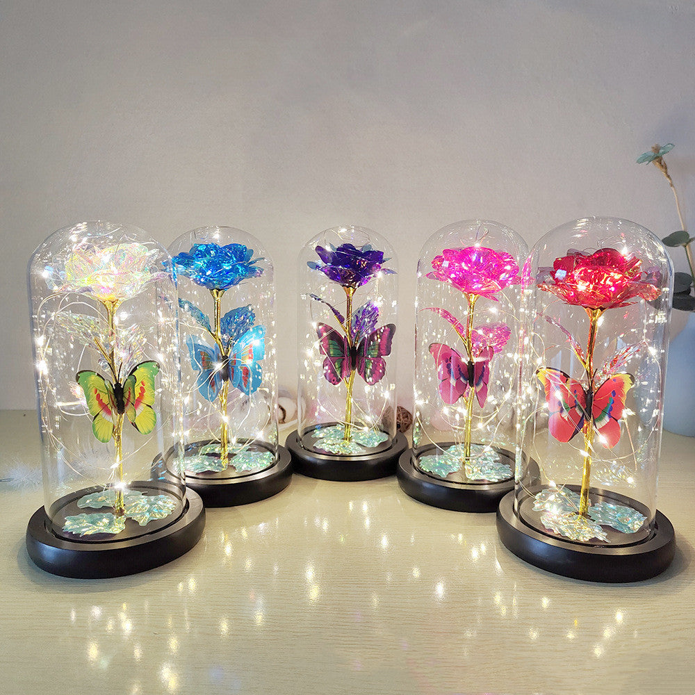 Eternal Rose LED Foil Flower in Glass Cover