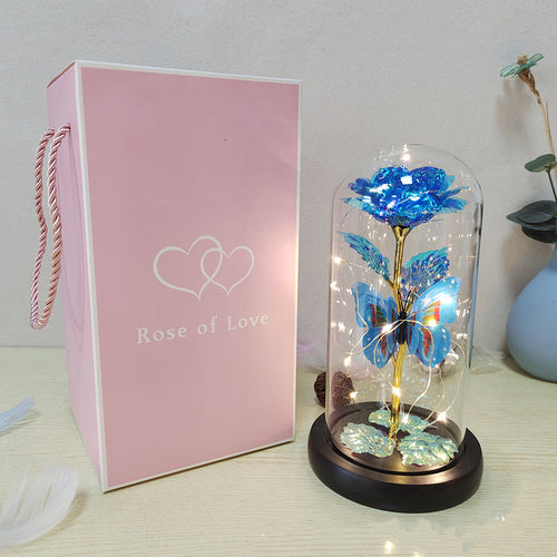 Eternal Rose LED Foil Flower in Glass Cover