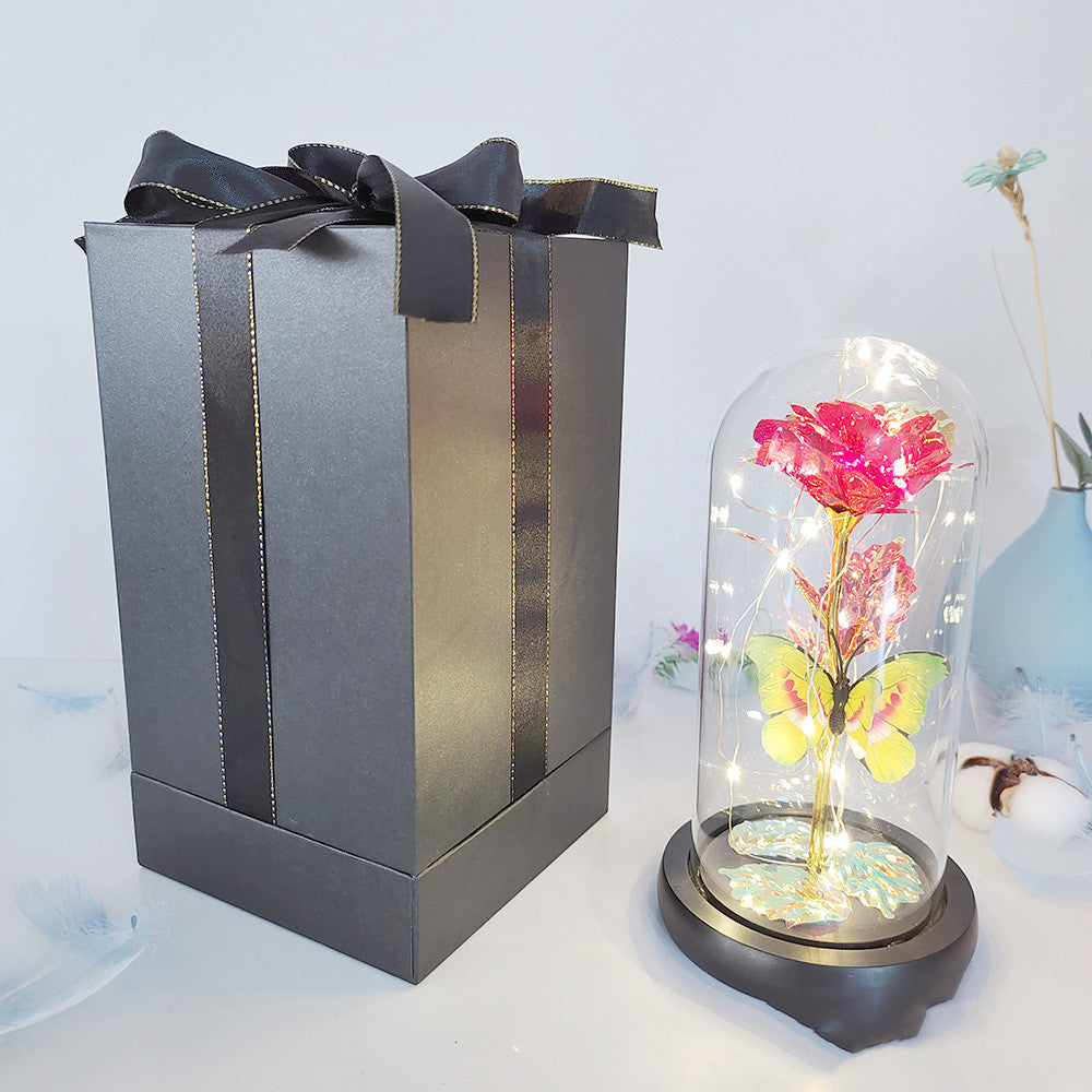 Eternal Rose LED Foil Flower in Glass Cover
