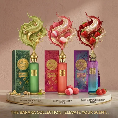 Complete Baraka EDP Fragrance Collection 100Ml Set - Pistachio, Lychee & Strawberry Scents, Long Lasting Luxury Arabian Perfumes with Premium Packaging, Perfect Scentwardrobe Gift Set
