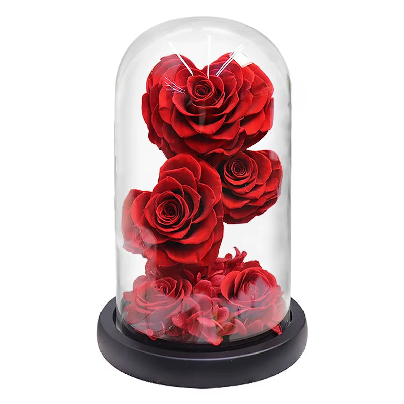 Heart Shaped Preserved Rose Beauty and the Beast Eternal Rose in Glass Dome Wedding Forever Flowers Valentines Christmas Gifts