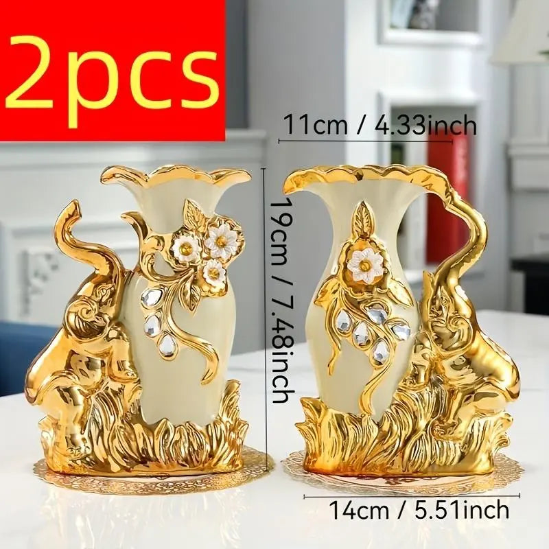 2Pcs Modern Ceramic Vase, Swan Vase Elephant Vase Suitable for Flowers and Fake Plants, Fake Grass, Rose Petals Suitable for Living Room, Dining Table, Bedroom, Balcony, Suitable for Christmas, Decorative Household Products