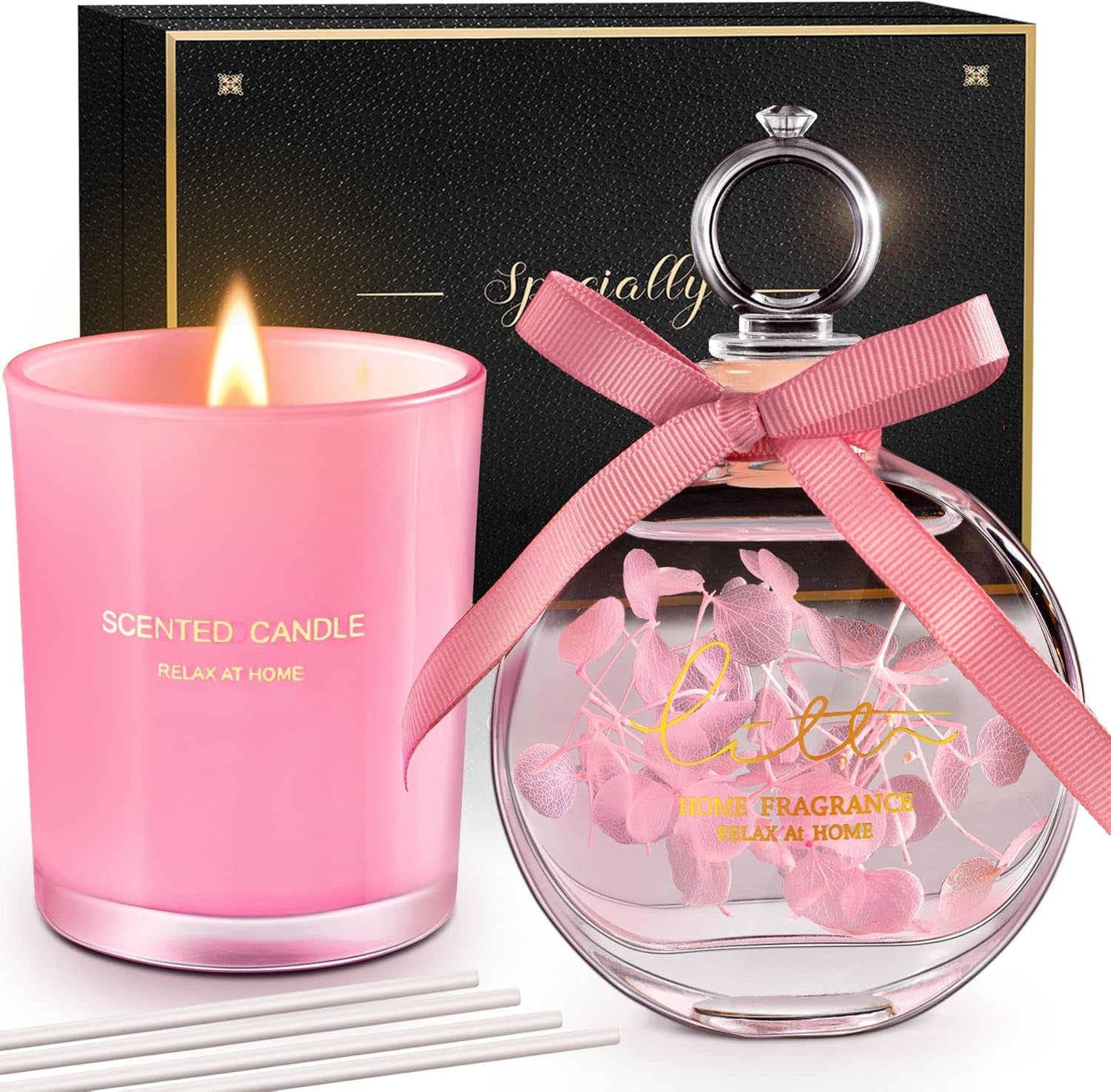 Mothers Day/ Birthday Gifts for Women, Scented Candles for Mom Grandma, Aromatherapy Box for Teacher Appreciation, Graduation, Reed Diffuser Set