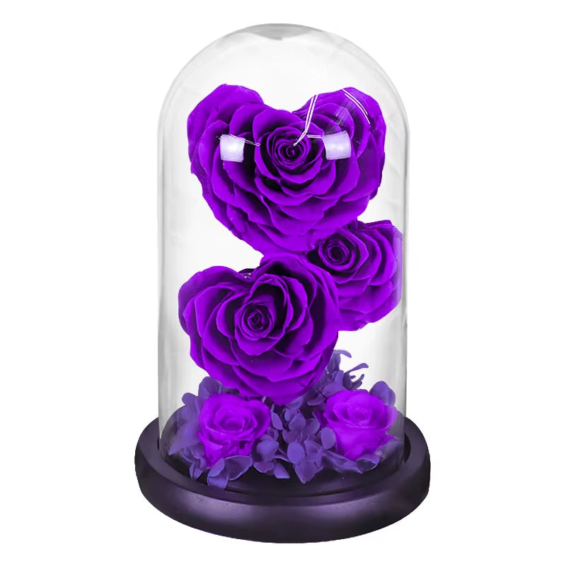 Heart Shaped Preserved Rose Beauty and the Beast Eternal Rose in Glass Dome Wedding Forever Flowers Valentines Christmas Gifts