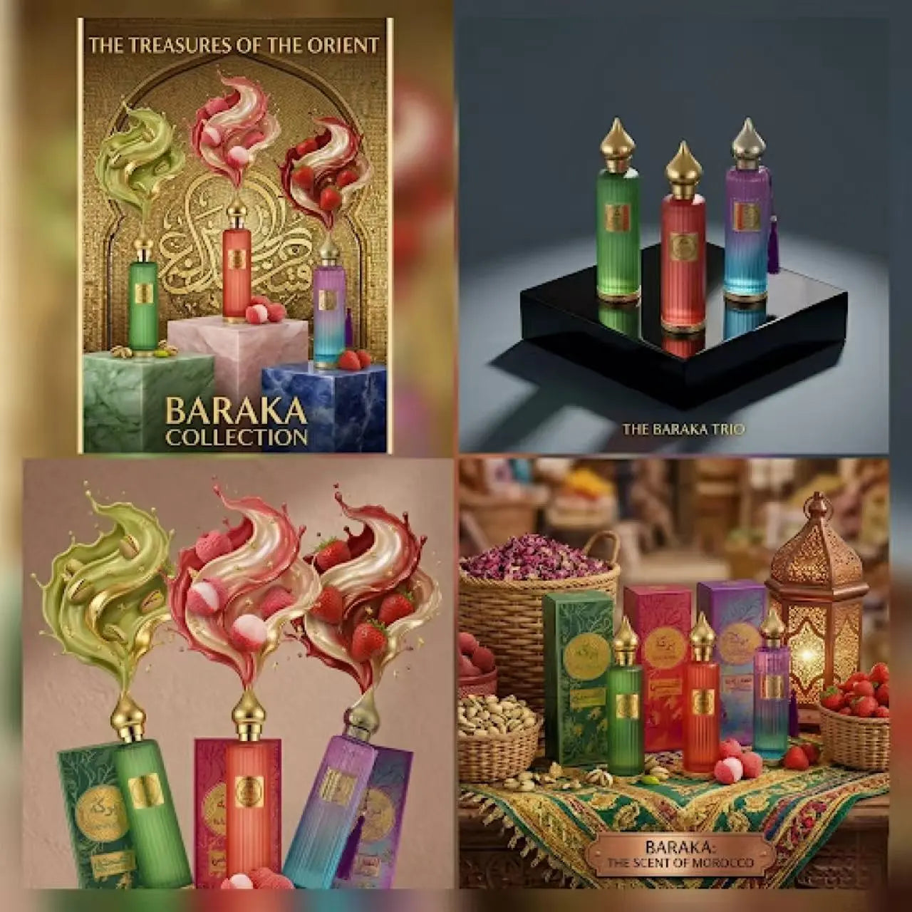 Complete Baraka EDP Fragrance Collection 100Ml Set - Pistachio, Lychee & Strawberry Scents, Long Lasting Luxury Arabian Perfumes with Premium Packaging, Perfect Scentwardrobe Gift Set