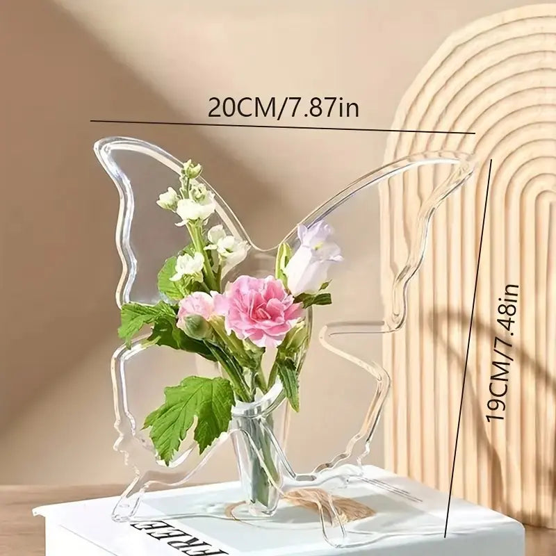 Elegant Transparent Acrylic Butterfly Vase, Modern Home Decor Centerpiece, Butterfly Wings Design, Suitable for Living Room Office Wedding, Flower Arrangement Vase