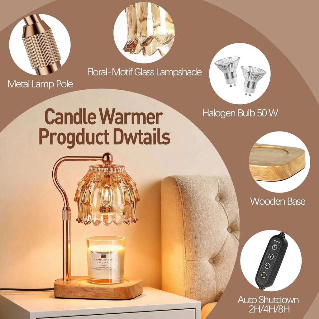 Candle Warmer with Timed Dimmer — Christmas Birthday Gift for Moms Electric Wax Melter Heater with Adjustable Height for Jar Candle Housings Warm Home Decor