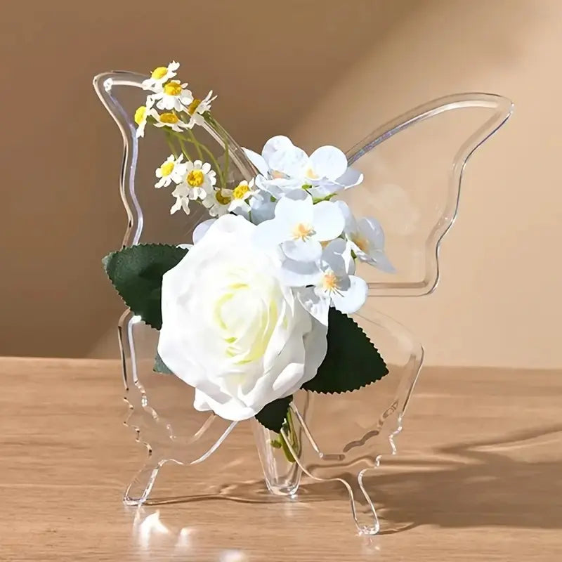 Elegant Transparent Acrylic Butterfly Vase, Modern Home Decor Centerpiece, Butterfly Wings Design, Suitable for Living Room Office Wedding, Flower Arrangement Vase